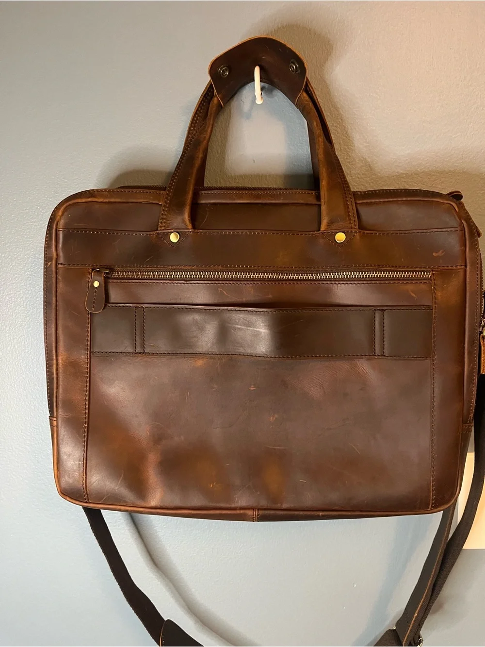 Leather Messenger Briefcase - Brown